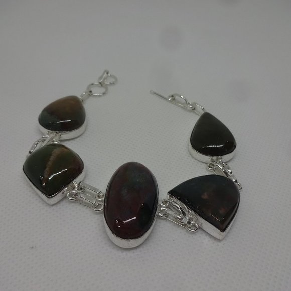 Natural "BLOODSTONE AGATE" Handmade Sterling Bracelet 8" #209 - Picture 1 of 3